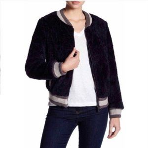 Navy Faux Shearling Varsity Bomber Jacket